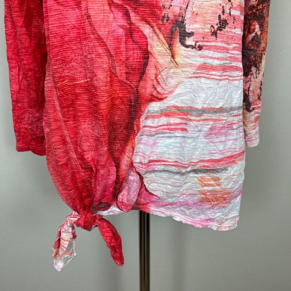 David Cline Top Women Medium Pink Crinkle Textured Tie Hem‎ Abstract Art To Wear - Picture 3 of 14